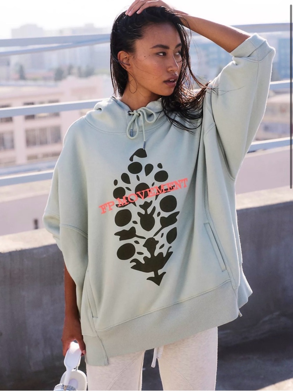 NEW FP Movement by Free People Sage Green Graphic Pullover Hoodie